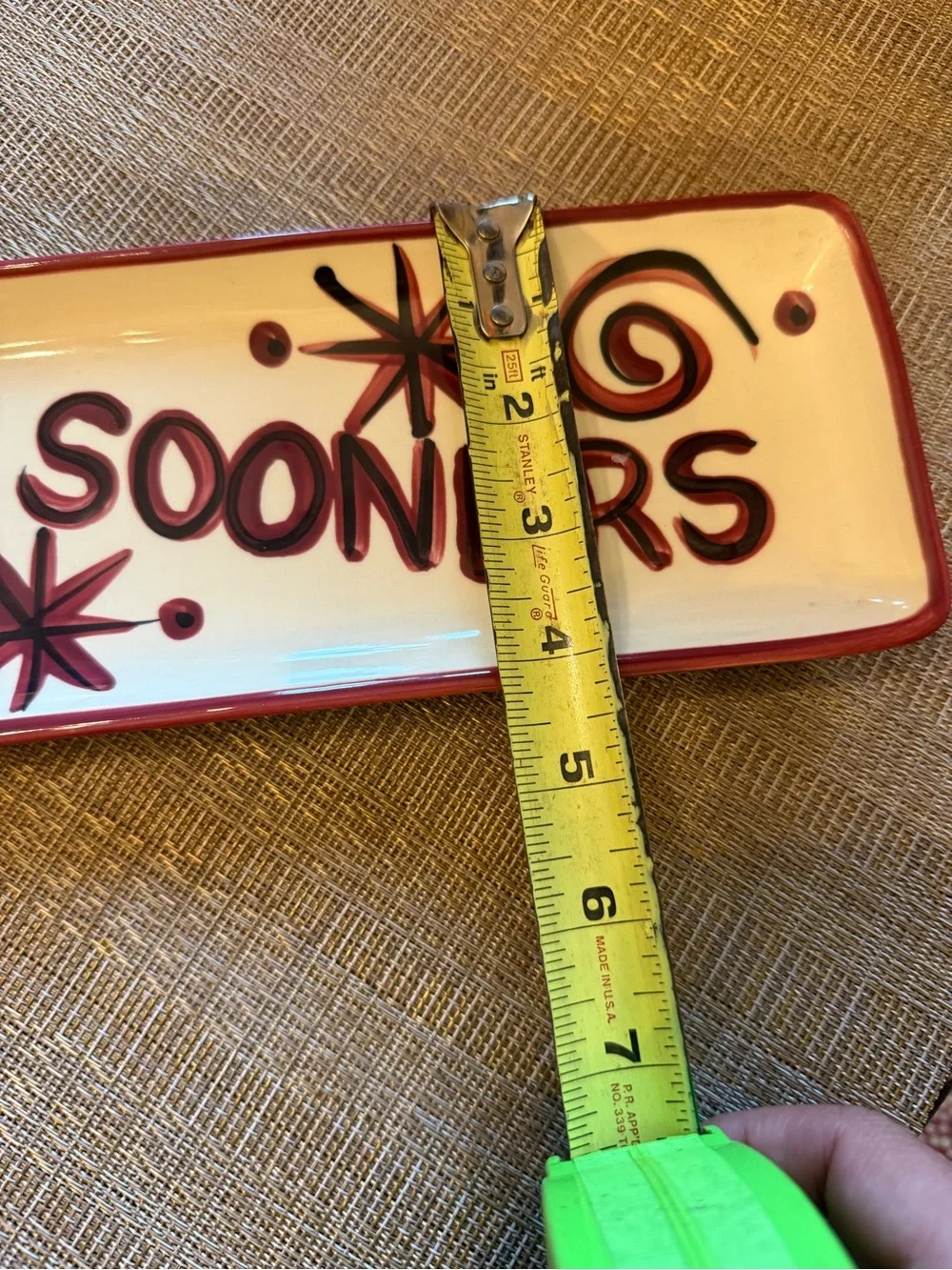 Gail Pitmann Vintage Hand-Painted Ceramic 'OU Sooner' rectangle tray